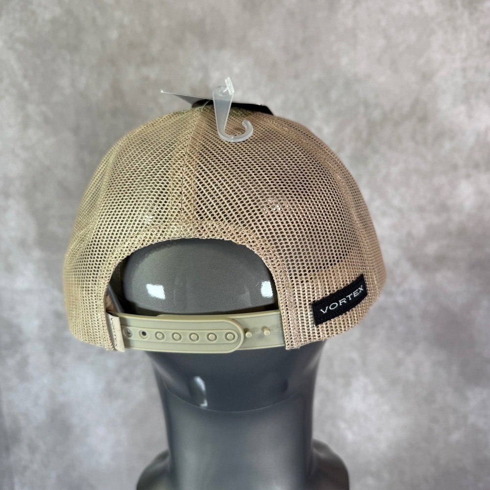 Vortex Optics Trucker Hat Men OSFM Brown Tan Solid Mesh Back Leather Logo Patch - Picture 3 of 7